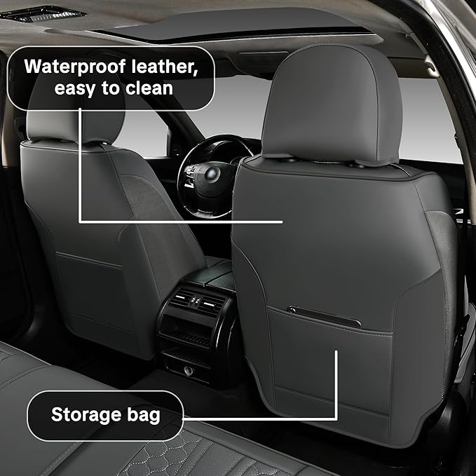 Universal Gray Leather Car Seat Covers Full Set – Waterproof Automotive Seat Protector for Cars, SUVs & Pickups, Airbag Safe, Non-Slip Design, Easy Installation, Durable Material