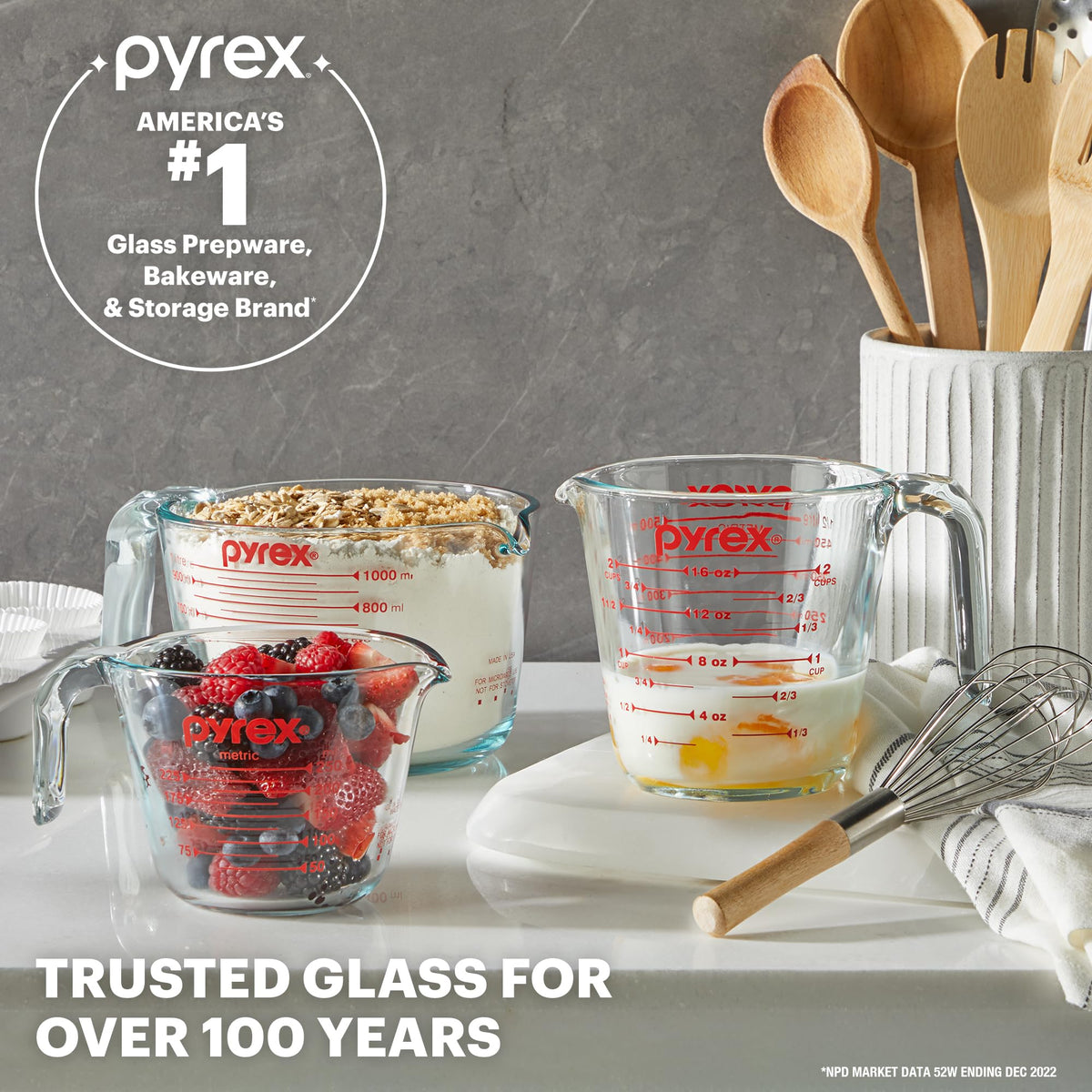 Pyrex Essentials (3-Pack) Glass Measuring Cups Set (1, 2 & 4 Cup)