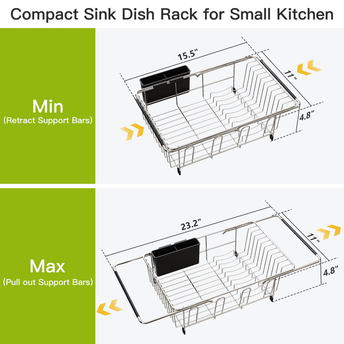 JASIWAY Dish Drying Rack in Sink, Dish Drainer with Cup and Utensil Holder