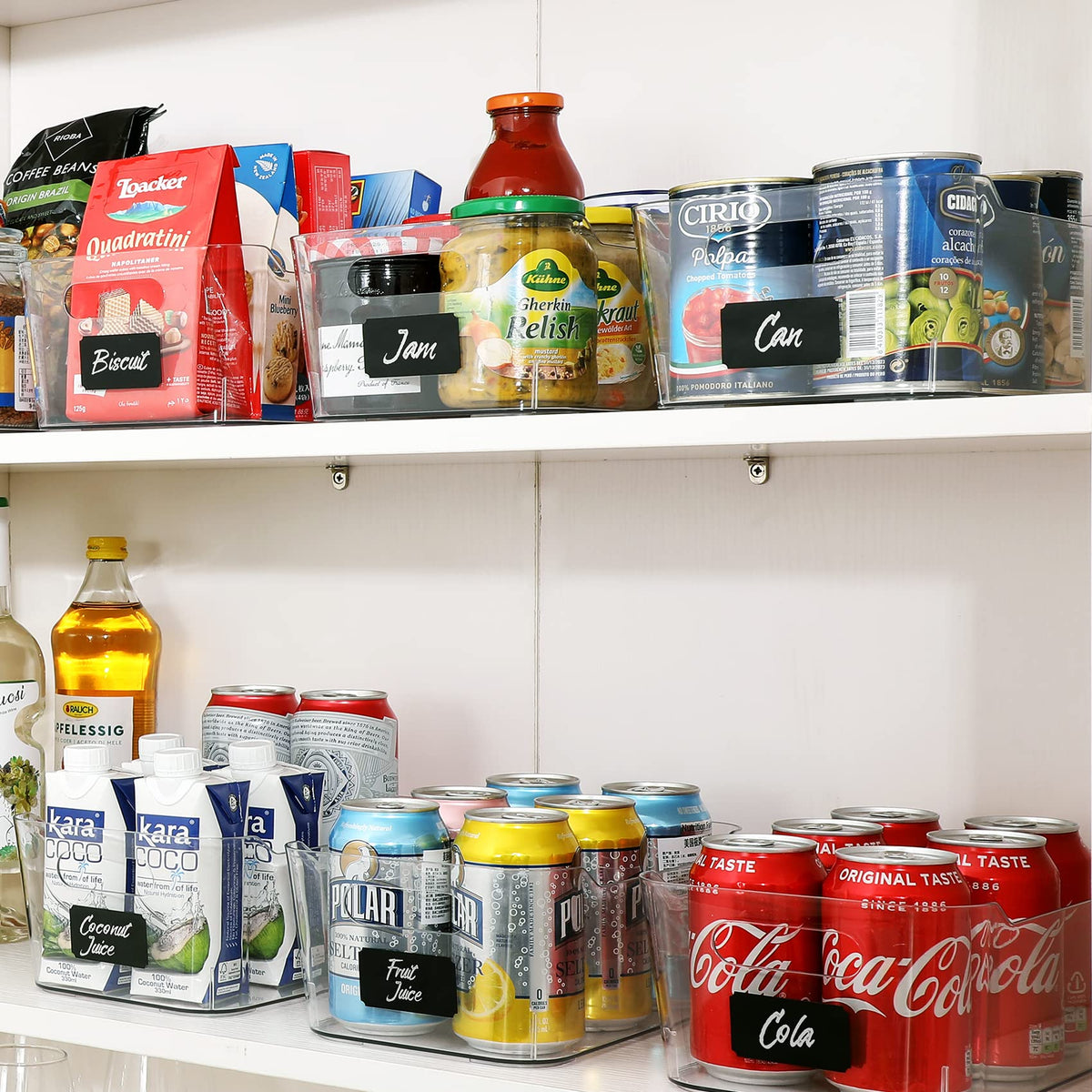 12 PACK Multi-Use Clear Storage Bins, Pantry Kitchen Cabinet Organizer Bins
