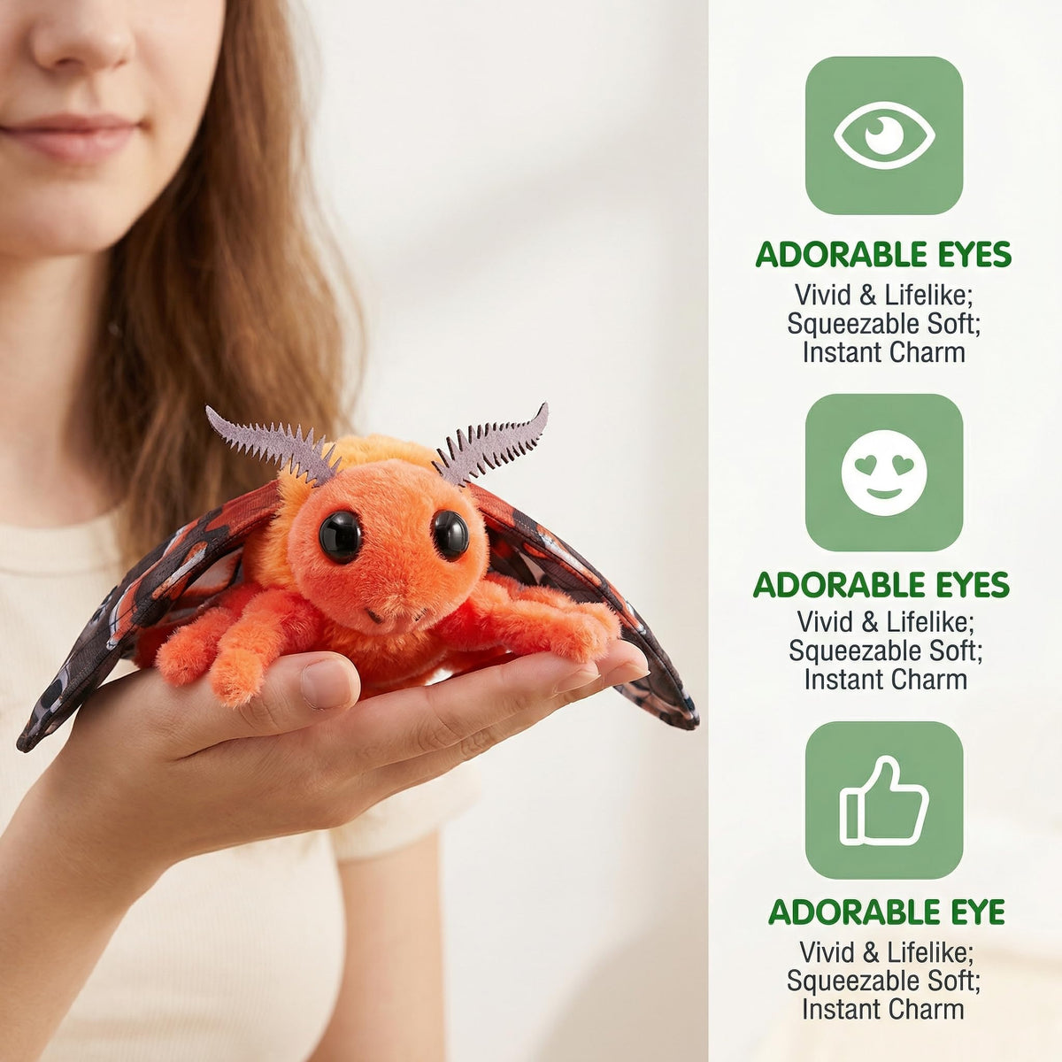 Frankiezhou Home Little Cecropia Moth Plush Toy - Realistic Cecropia Moths Stuffed Animal Keychain Toys, Cute Plushie Figure as Gift for Your Friends