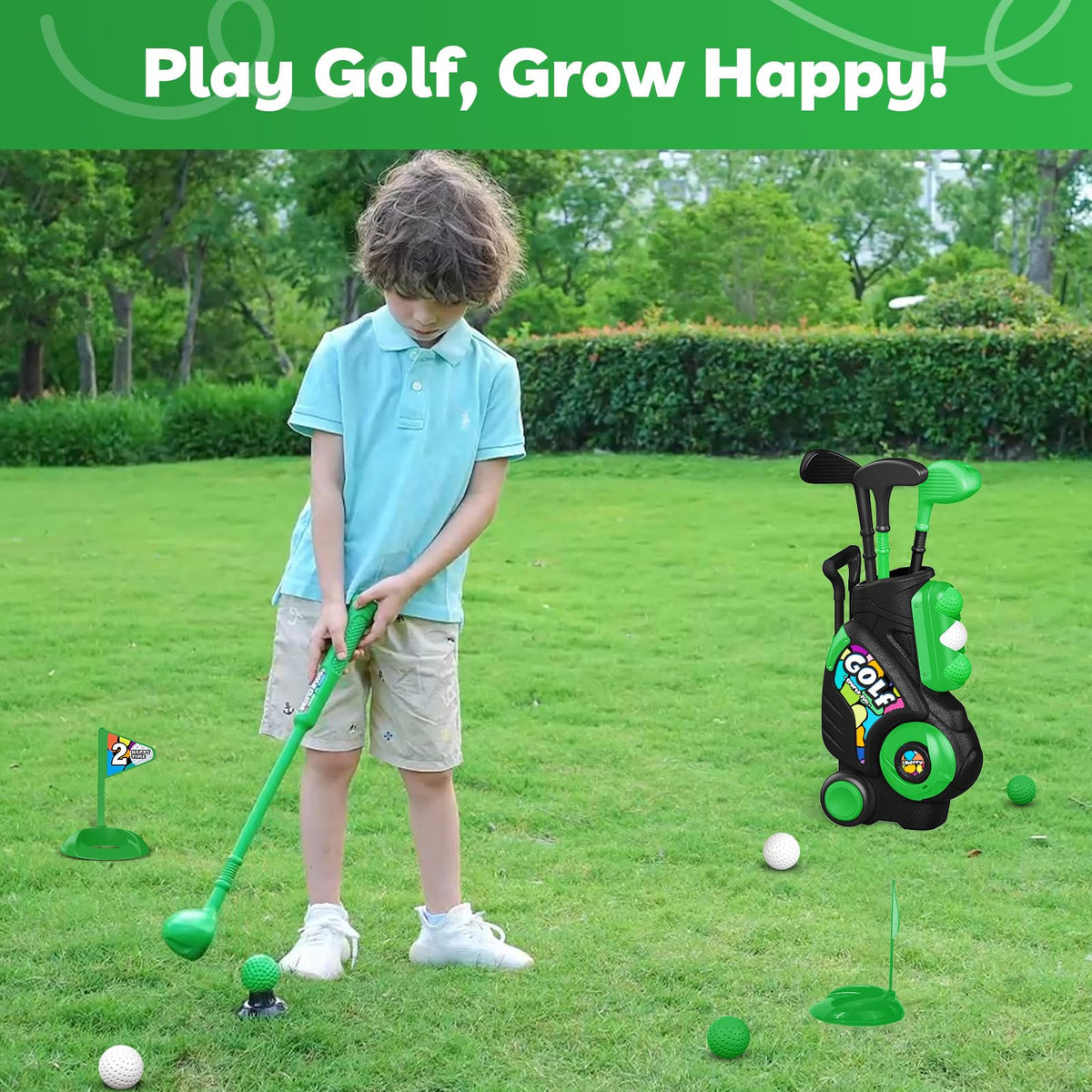 Liberry Toddler Golf Clubs Set Toy for Kids 1 2 3 4 Years Old, Green