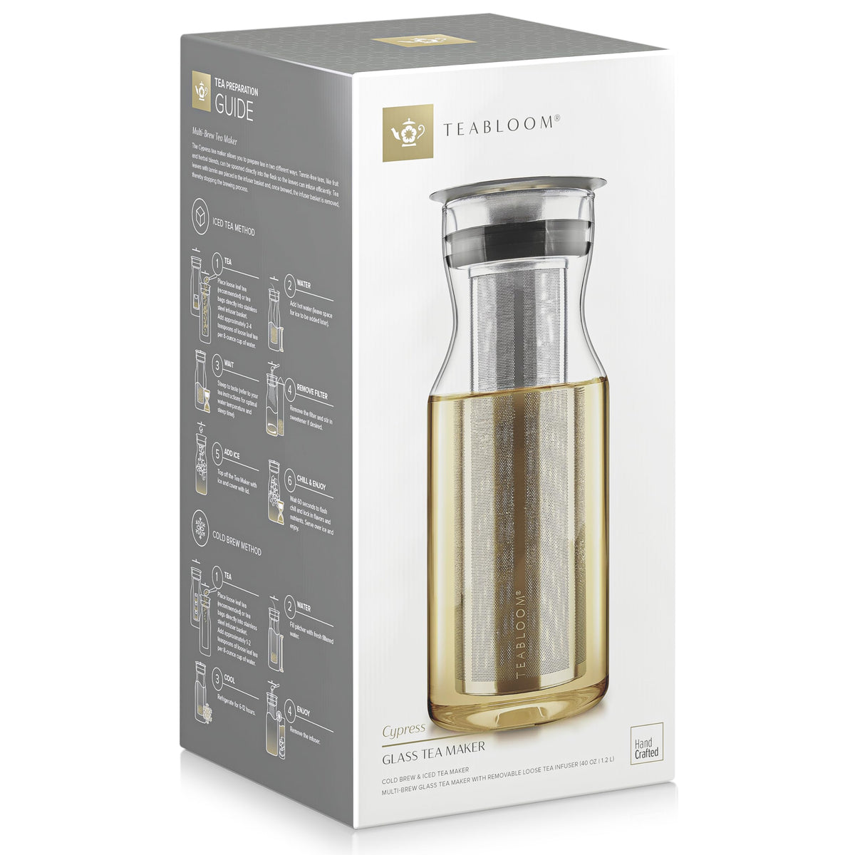 Teabloom Multi-Beverage Carafe (40 OZ / 1.2 L / 4-5 CUPS) – Brew and Serve Iced Tea, Cold Brew Tea and Fruit Infused Water – Cypress Carafe