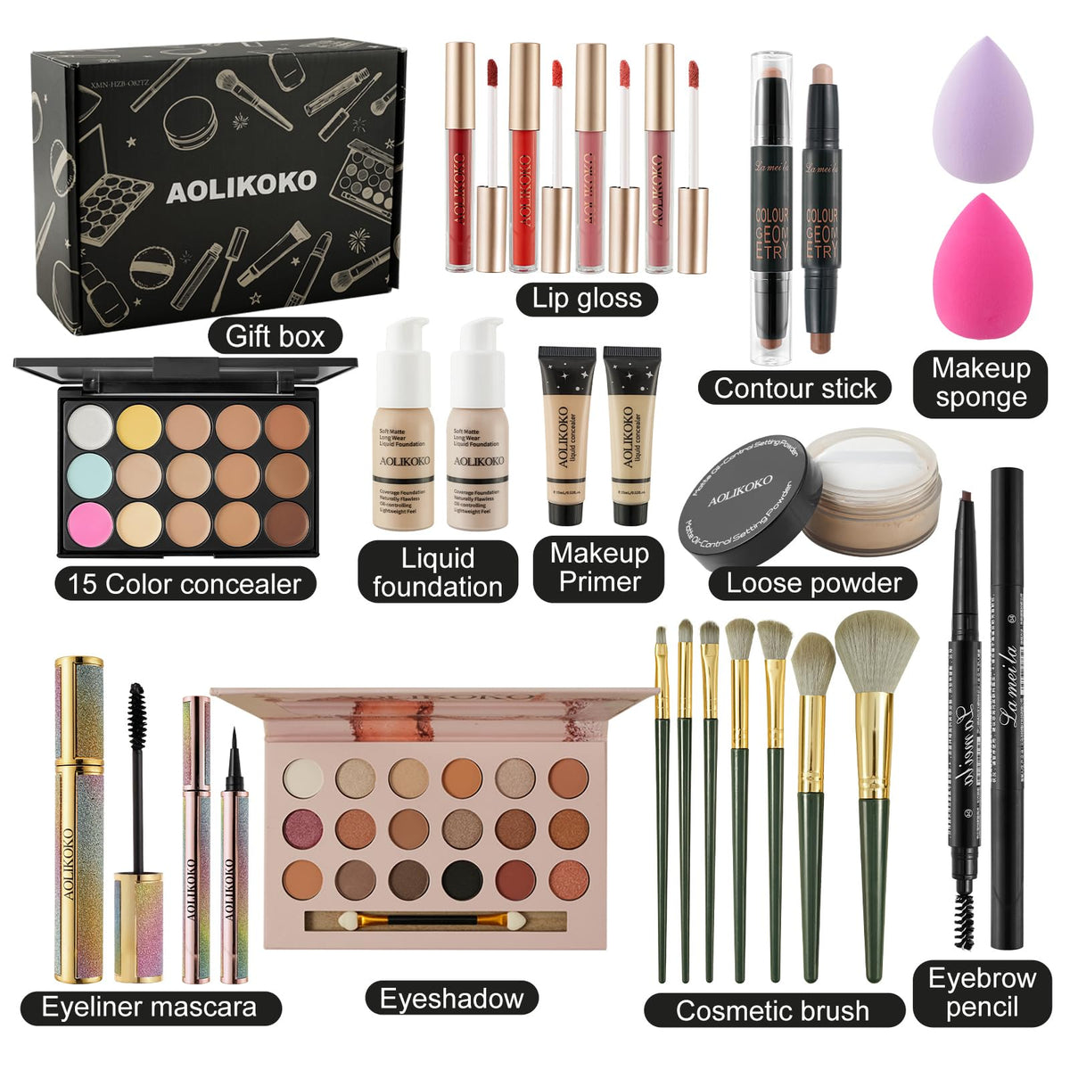 All in One Makeup Kit for Women Full Kit,Makeup Set for Women,Including Eye, Face, Lip Makeup and Brushes, Long Lasting Daily Makeup Gift Set for Christmas Birthday Party(HZB-082)