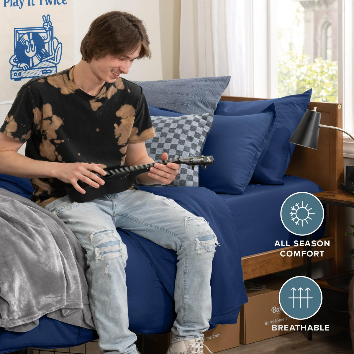 Bare Home Bed-in-A-Bag 5 Piece Set (Twin XL, Dark Blue/Dark Blue)