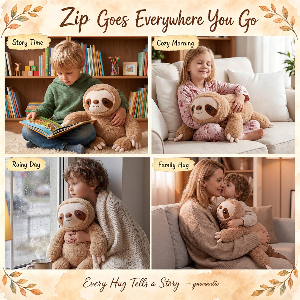 gnomantic Sloth Weighted Stuffed Animals, Plush Pillow for Kids