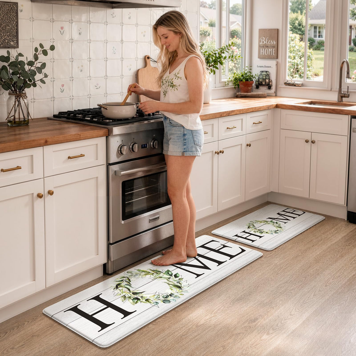 KIMODE Kitchen Mats for Floor Cushioned Anti Fatigue 2PCS Kitchen Rugs