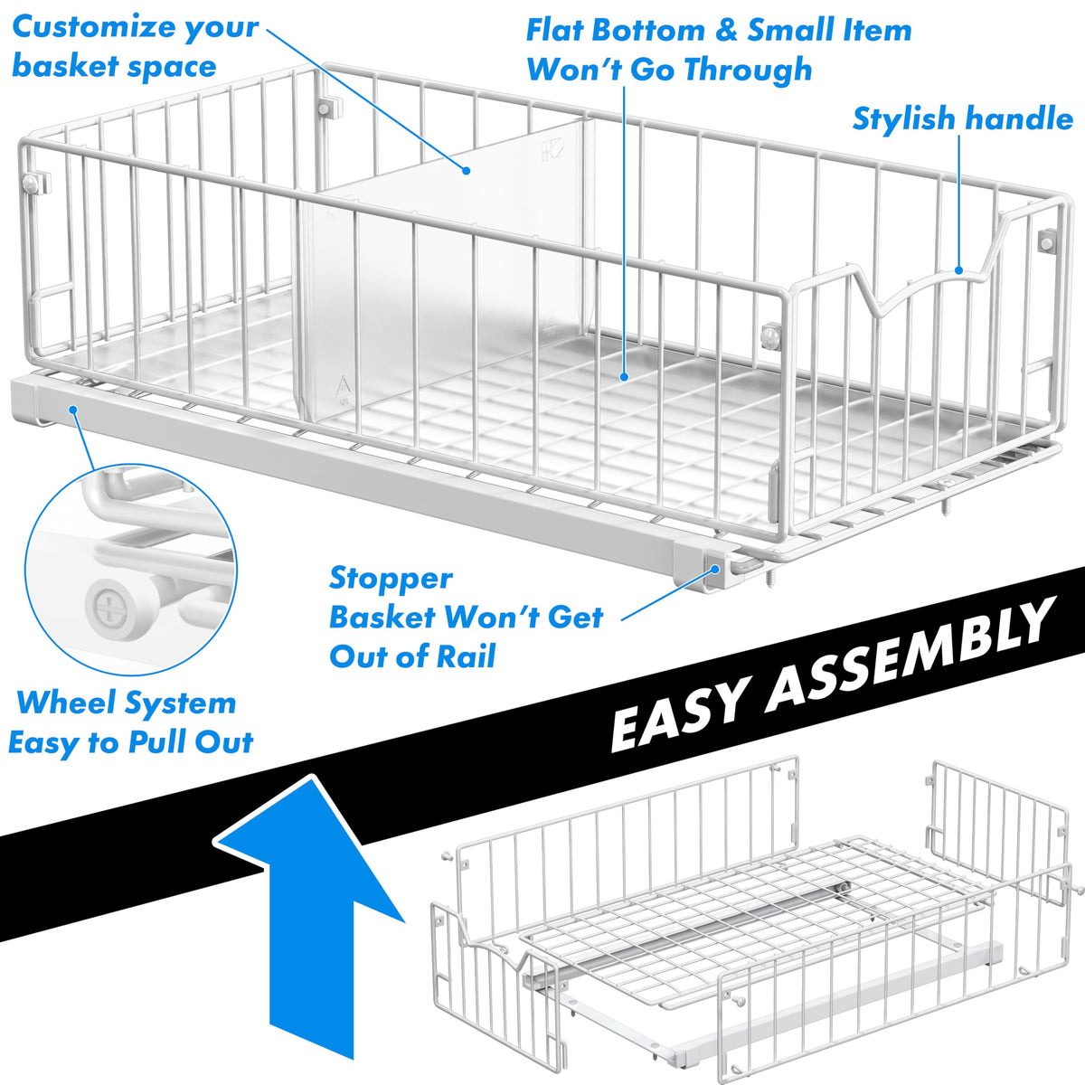 Simple Houseware Pull-Out Cabinet Sliding Basket, 17.2Dx9.7Wx5H, White