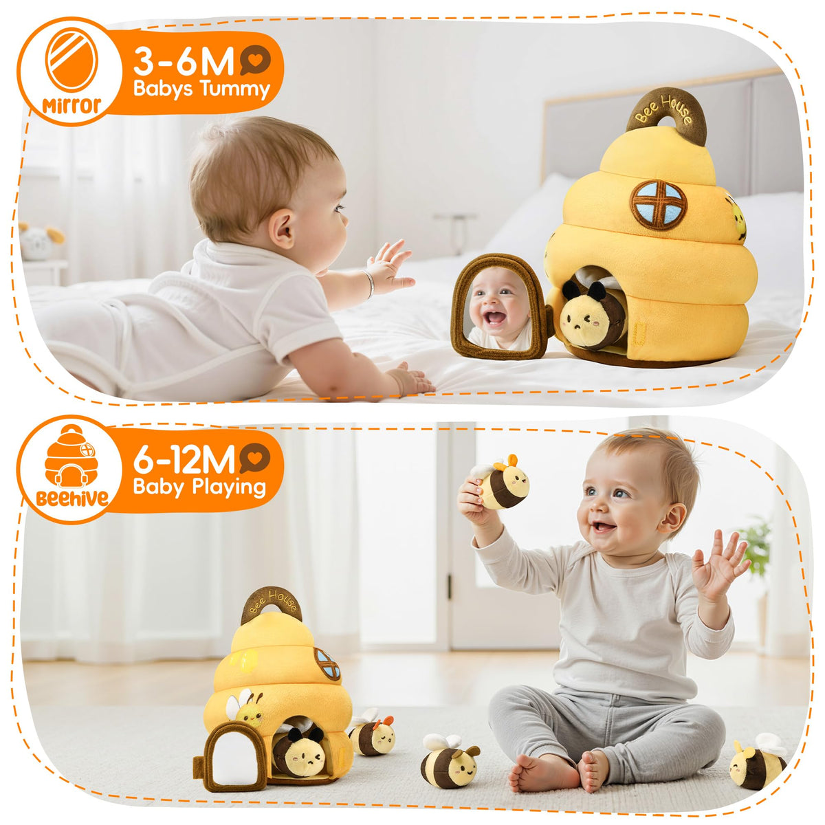 Baby Toys for 6-12 Months, Beehive Infant Toy with 5 Plush Sensory Bees