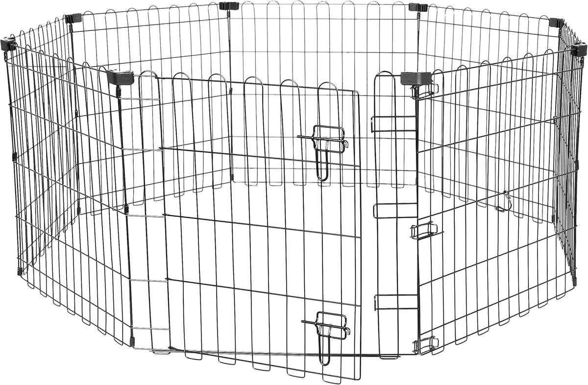 Amazon Basics Foldable Octagonal Metal Exercise Puppy / Dog Playpen - Indoor/Outdoor, Single Door, Extra Small (8 Panels, 24 x 24), Easy to assemble and store, 24" - Puppy, Black