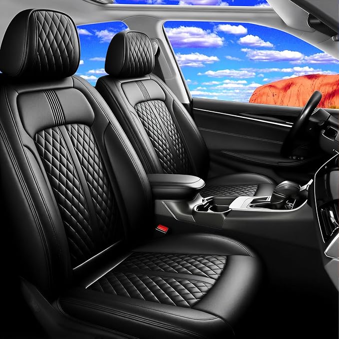 Fit Ridgeline Car Seat Covers for Honda Ridgeline 2007-2025 2026 - Premium Full Coverage Leather, Airbag Compatible, Waterproof & All Weather Seat Cushion Protector, Full Set, Black