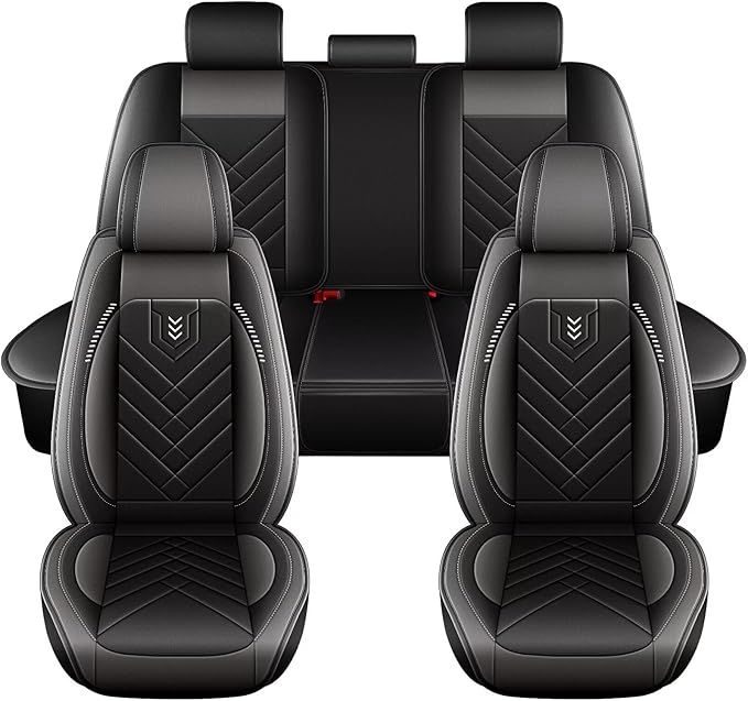 AOMSAZTO Full Set Seat Covers Fit for VW/Volkswagen Passat 1999-2022: 2 Row 5 Seats Faux Leather Waterproof Seat Covers Automotive Seat Cushion Protector(Black&Grey)