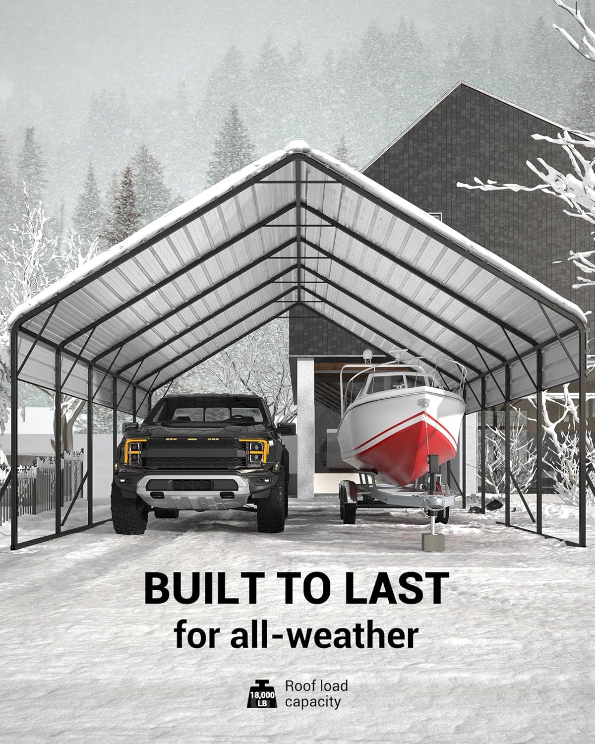 20'x25'x13' Metal Carport for 2 Cars, Extra Tall Car Port, Reinforced Frame and Roof for All-Weather, for Bass Boats, Full-Sized Pickup Trucks, and Tractors, N.W. 980 Lbs