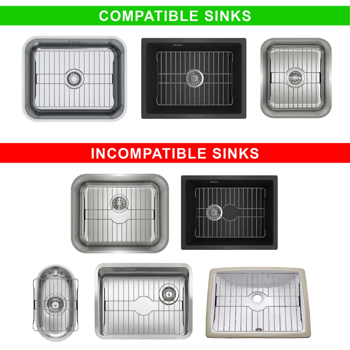 SunnyPoint 304 Stainless Steel Sink Protector Rack – Rust-Resistant Grid for Kitchen Sink Bottom, Scratch Prevention, Drainage Support – Fits Sinks 10.75" x 12.4", Center Drain Hole Required