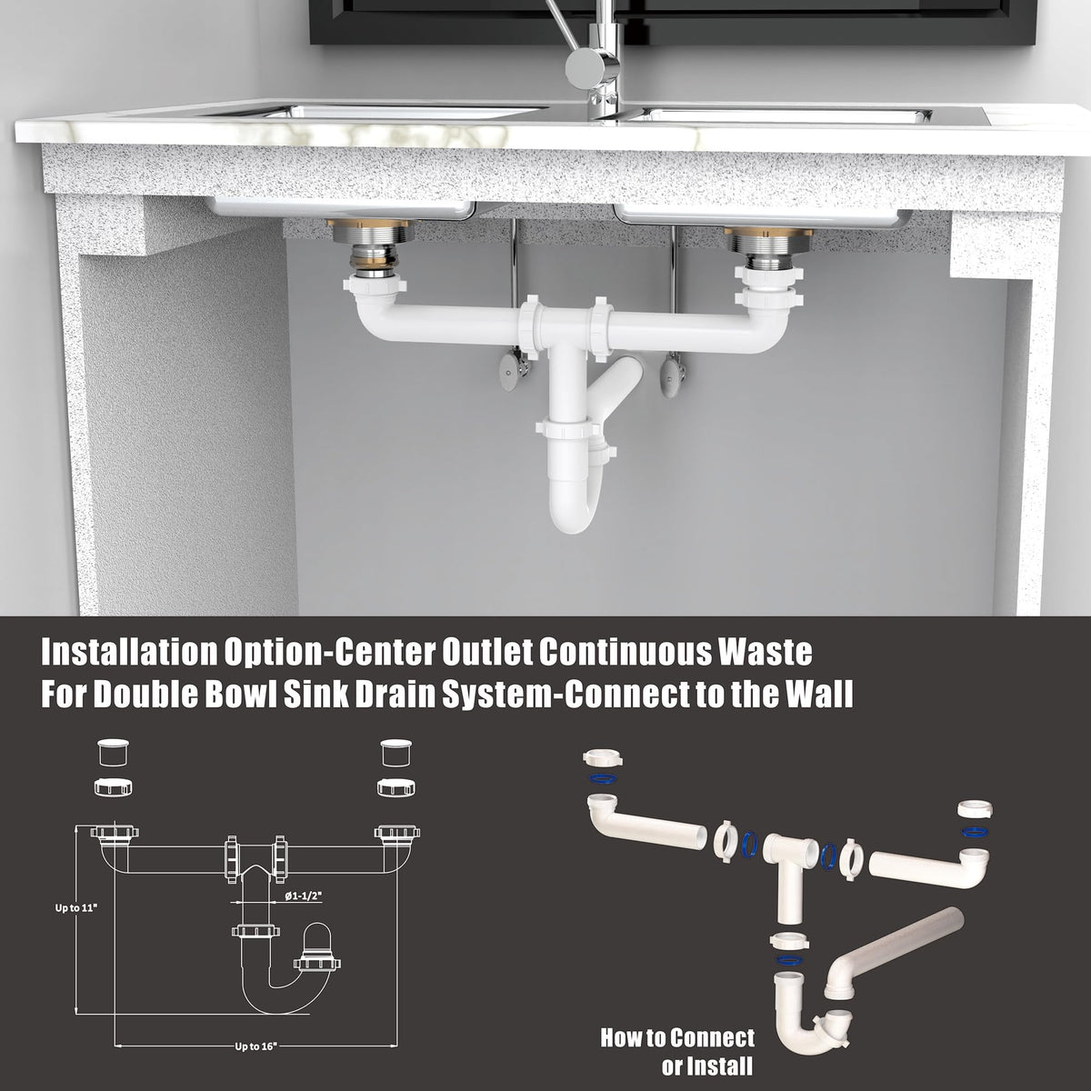 Kitchen Sink Drain Kit,1-1/2" Sink Drain Plumbing Kit,P-Trap Replacement