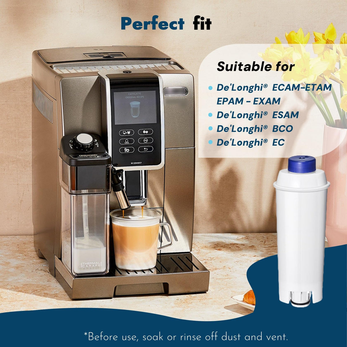 Mutital DLSC002 Coffee Filter, DeLonghi Replacement, Carbon Softener, 6pcs