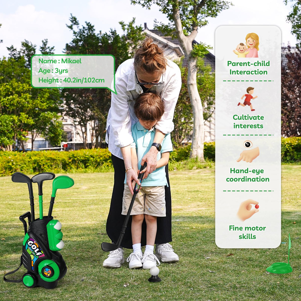 Liberry Toddler Golf Clubs Set Toy for Kids 1 2 3 4 Years Old, Green