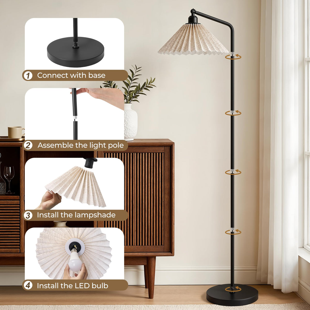 Floor Lamps for Living Room & Bedroom, 63" Modern Tall Standing Lamp, 3CCT