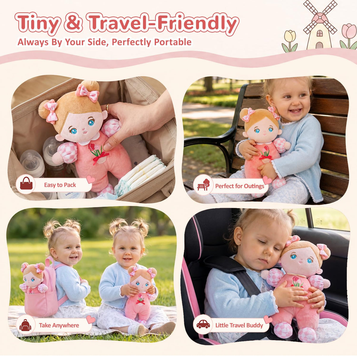 OUOZZZ Soft Baby Doll 10" Tulip Pink Snuggle Buddy Doll