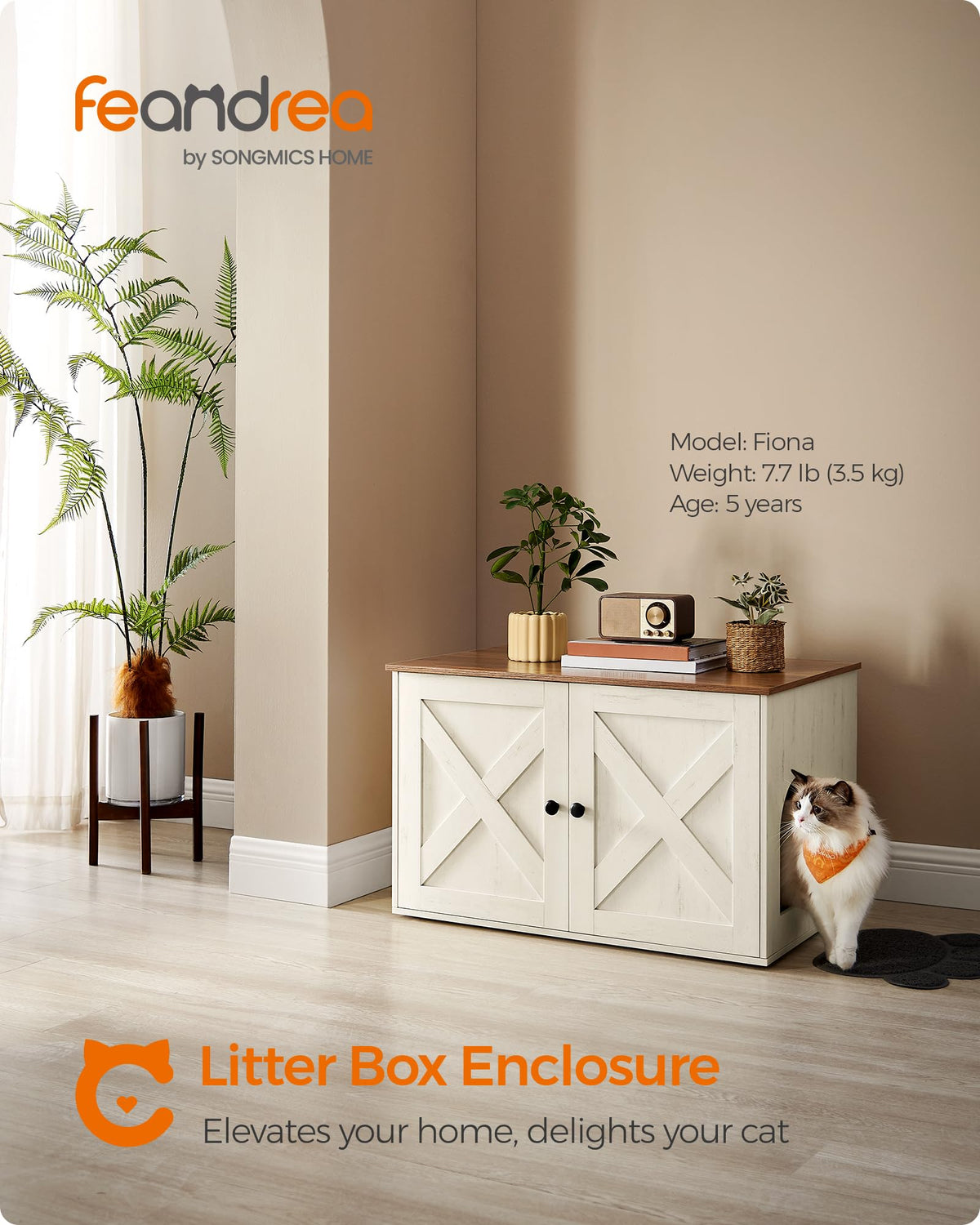 Feandrea Cat Litter Box Enclosure, End Table, 31.5 x 20.9 x 19.7 Inches