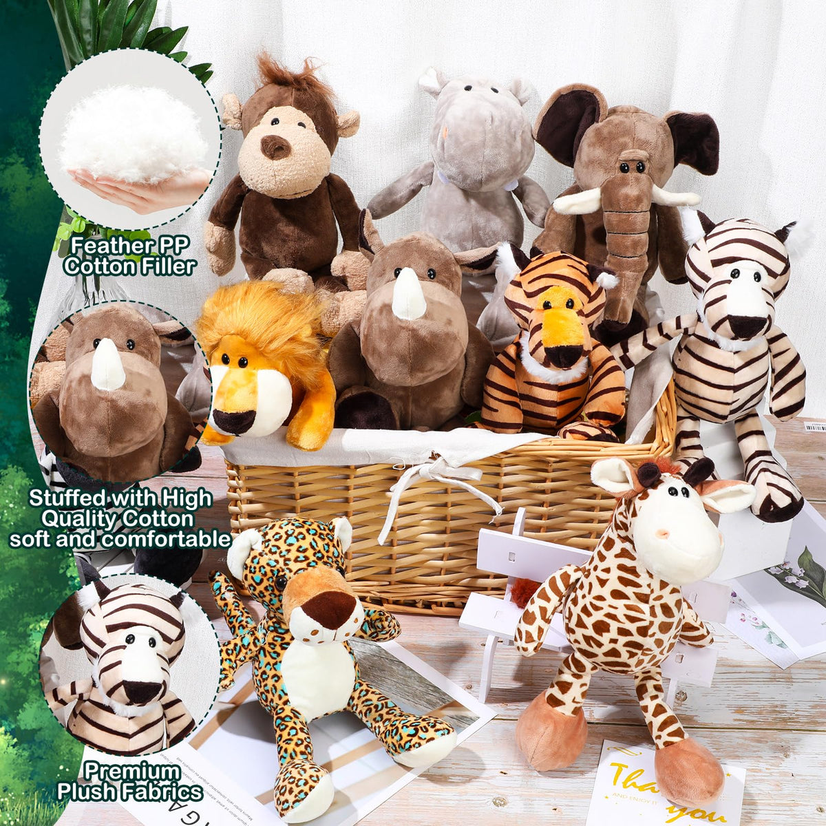 HyDren 9 in Safari Animals Plush Stuffed Zoo Toys Bulk, Classic