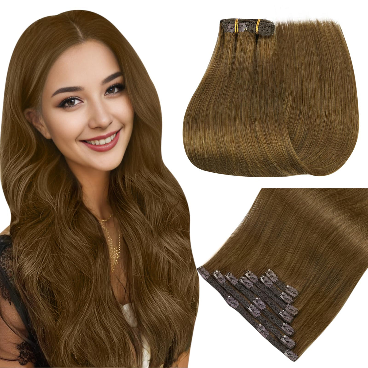 Easyouth Clip In Hair Extensions Real Human Hair Brown Human Hair Clip In Extensions #4 Medium Brown Clip In Hair Extensions Hum