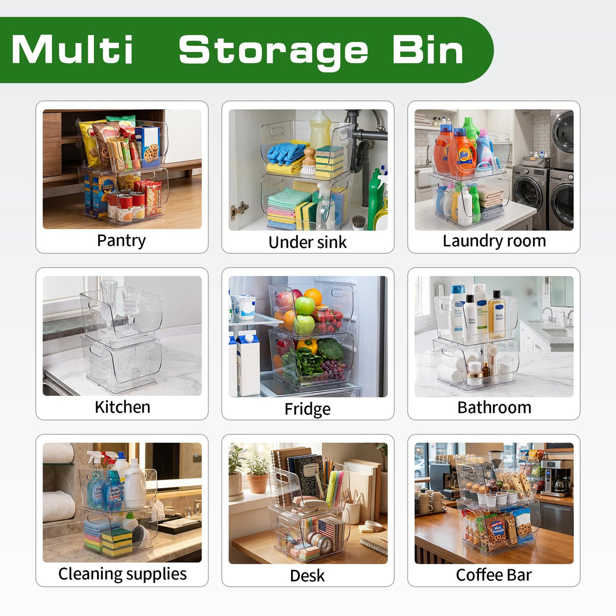 Maxset 2 Pack Clear Storage Bins, Pantry Organizer Bins with Handle