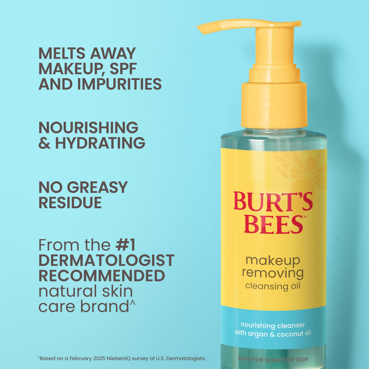 Burt's Bees Makeup Removing Cleansing Oil; Normal and Dry Skin; Safe for Sensitive Skin; Coconut and Argan Oils; Does Not Clog Pores; Hydrates, Nourishes; Non Greasy; Convenient Pump;(1) 5 Fl. Oz.