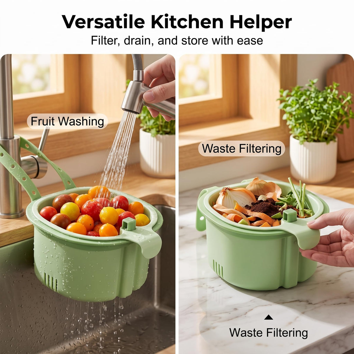 Hanging Sink Drain Basket, Press-to-Dump Kitchen Strainer (Brown)