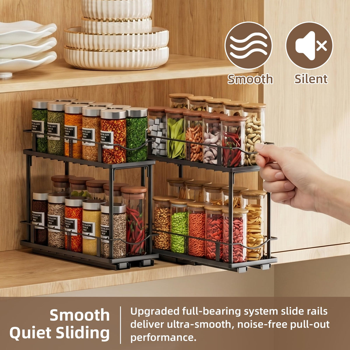 Bunoxea Pull Out Spice Rack 2 Pack,Slide Out Cabinet Spice Rack,Black