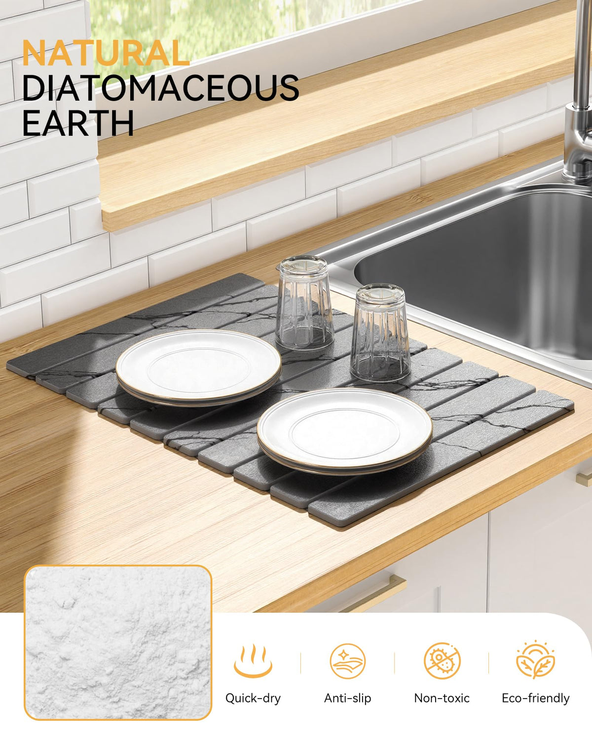 Yofidra Stone Dish Drying Mat for Kitchen Counter, Quick Dry Absorbent