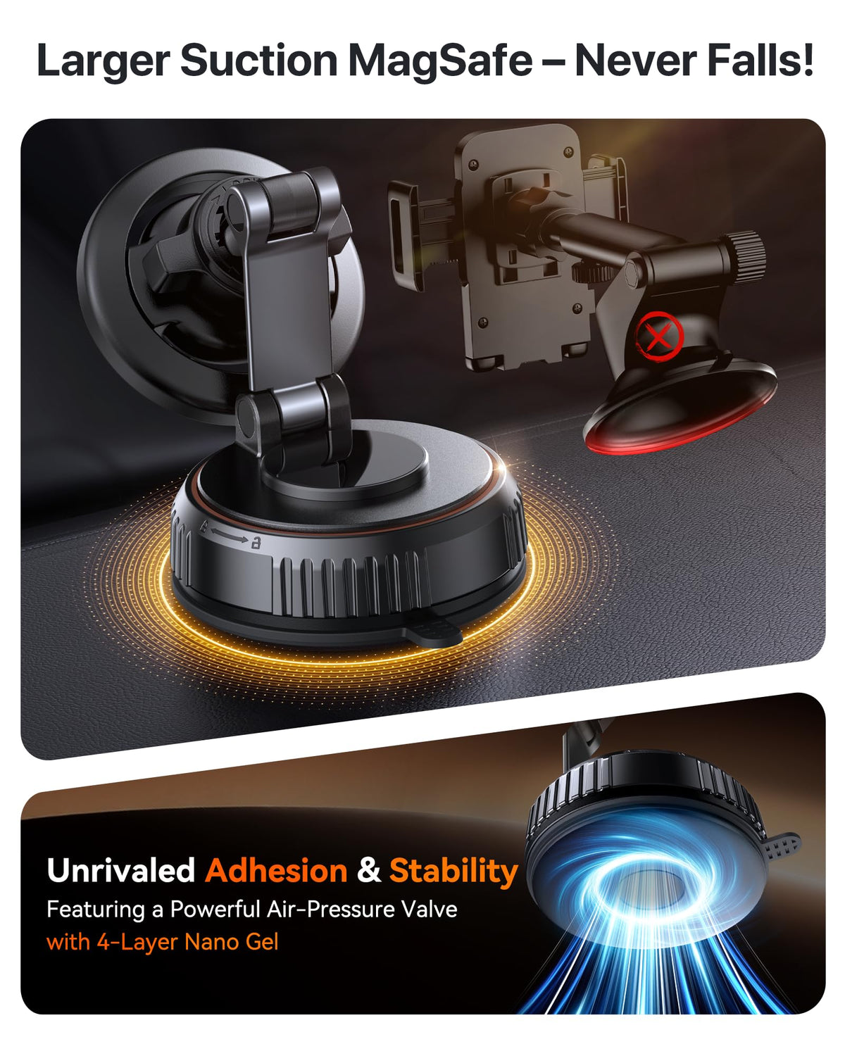 Miracase for MagSafe Car Mount[3800gf Strong Magnet & 90+LBS Suction Base]Magnetic Phone Holders for Your Car, 360° Adjustable Dashboard &Windshield Mount with Adhesive Suction Cup for All Smartphones