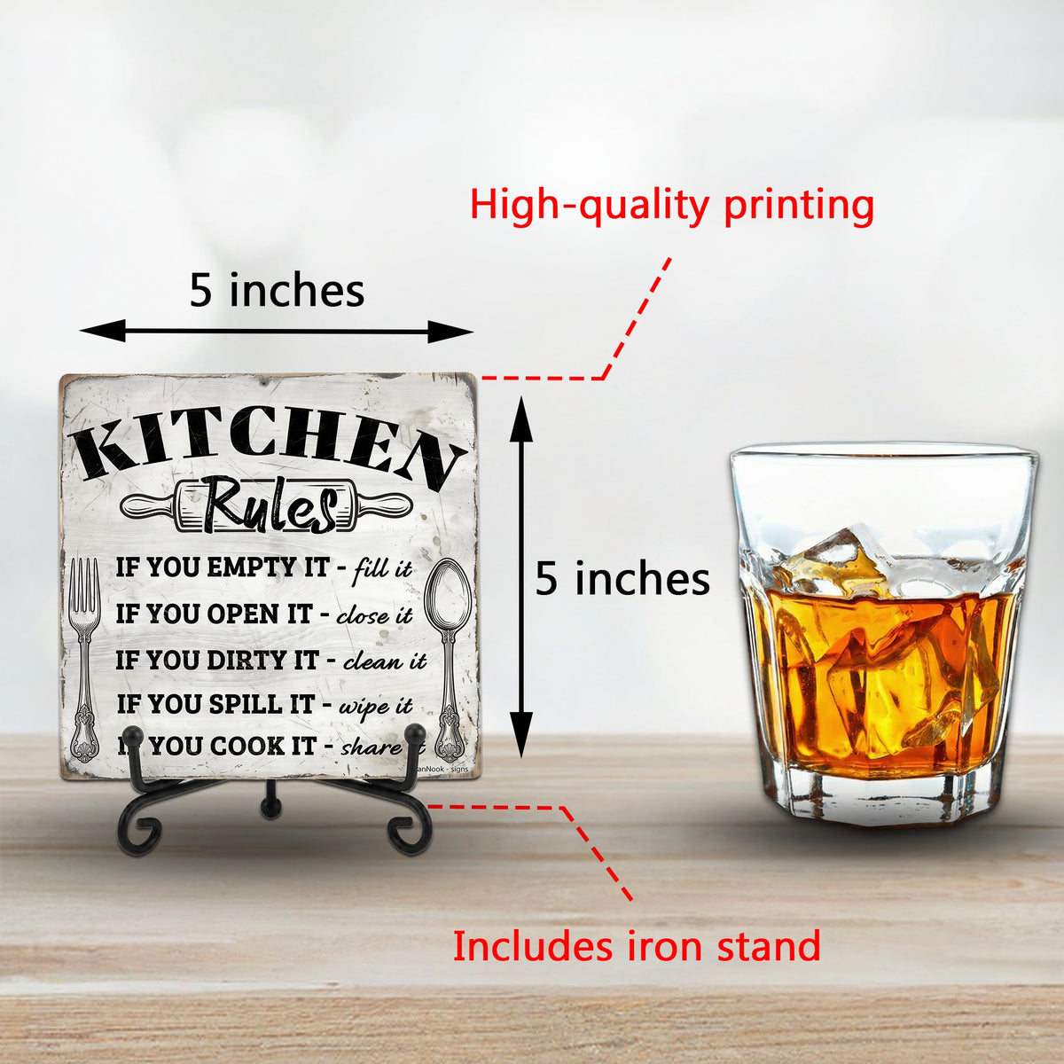 YanNook 5x5 Inch Kitchen Sign, Farmhouse Kitchen Decor for Home Dining Room