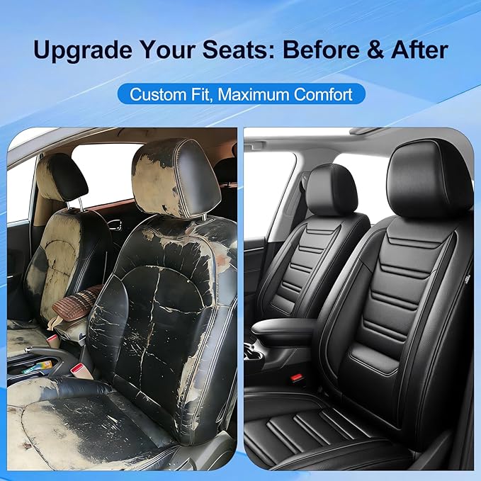 Car Seat Covers for Select Honda Fit 2007-2020, Premium Full Coverage Leather, Airbag Compatible & Scratch-Resistant, Waterproof & All Weather Breathable Seat Protector, Full Set, Black