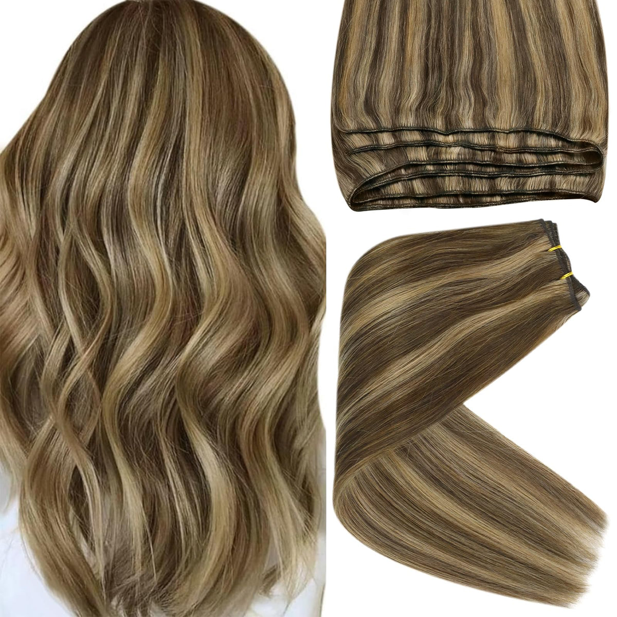Sunny Human Hair Weft Brown Hair Extensions Real Human Hair Weft Highlights Human Hair Extensions Sew In Dark Brown Mix Caramel