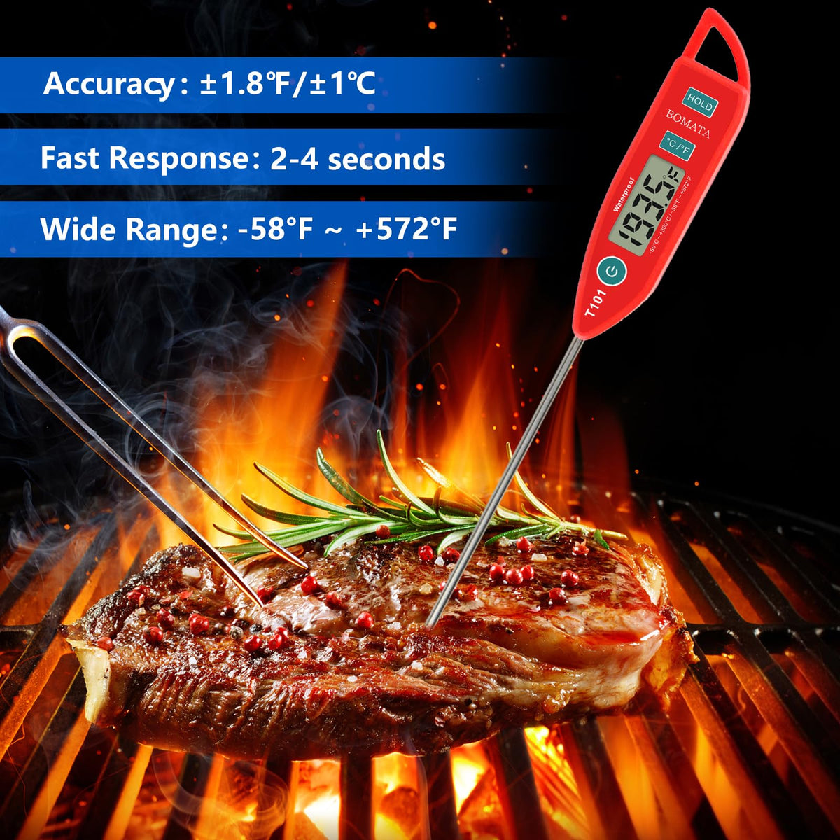 BOMATA 2 Pack Waterproof IPX7 Meat Thermometer, Food Thermometer