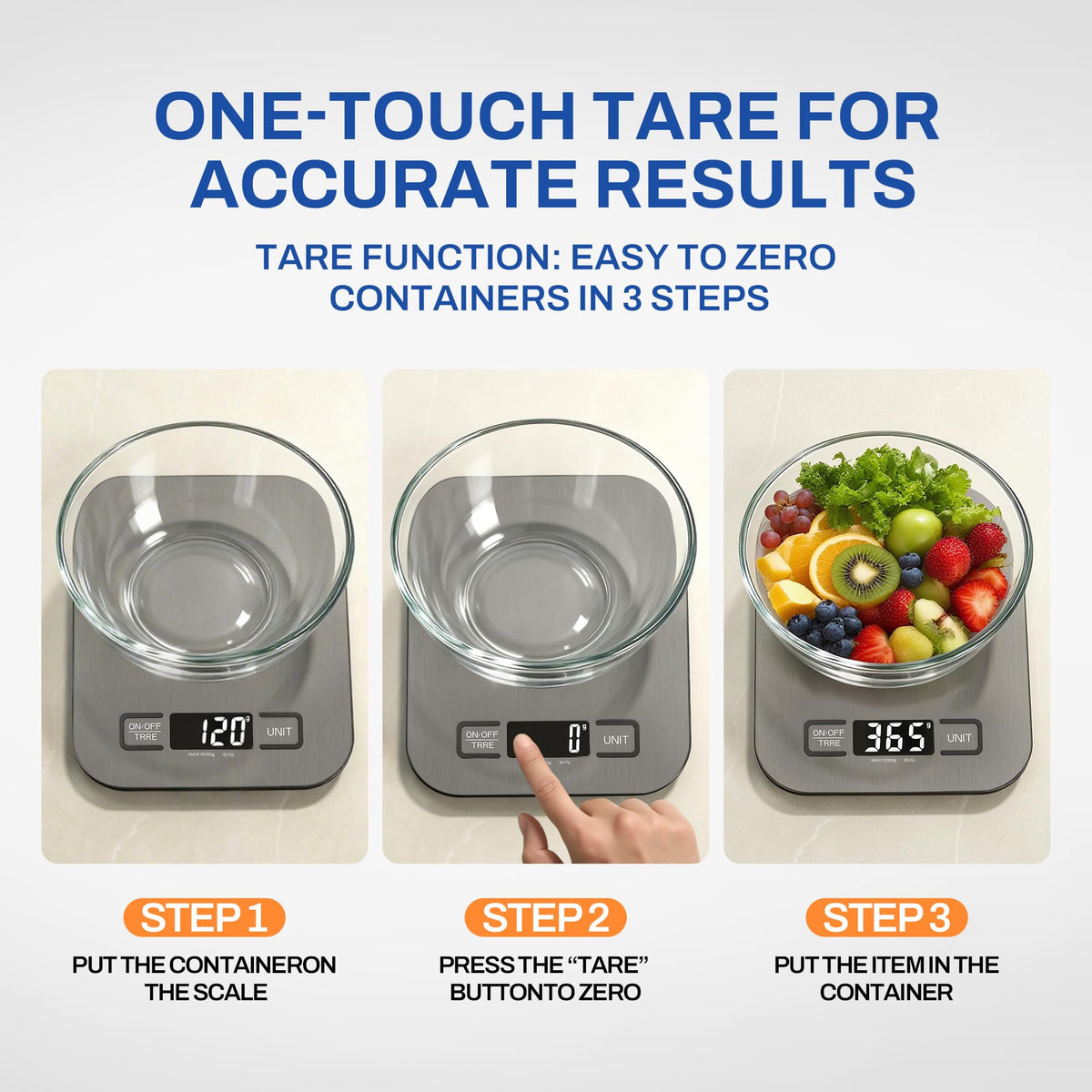 Digital Kitchen Scale, 11 lb/5 kg Food Scale with 1 g Precision, 6 Units, Tare Function and Backlit LCD, Compact Stainless Steel Scale for Baking, Cooking and Meal Prep, 2 AAA Batteries Included