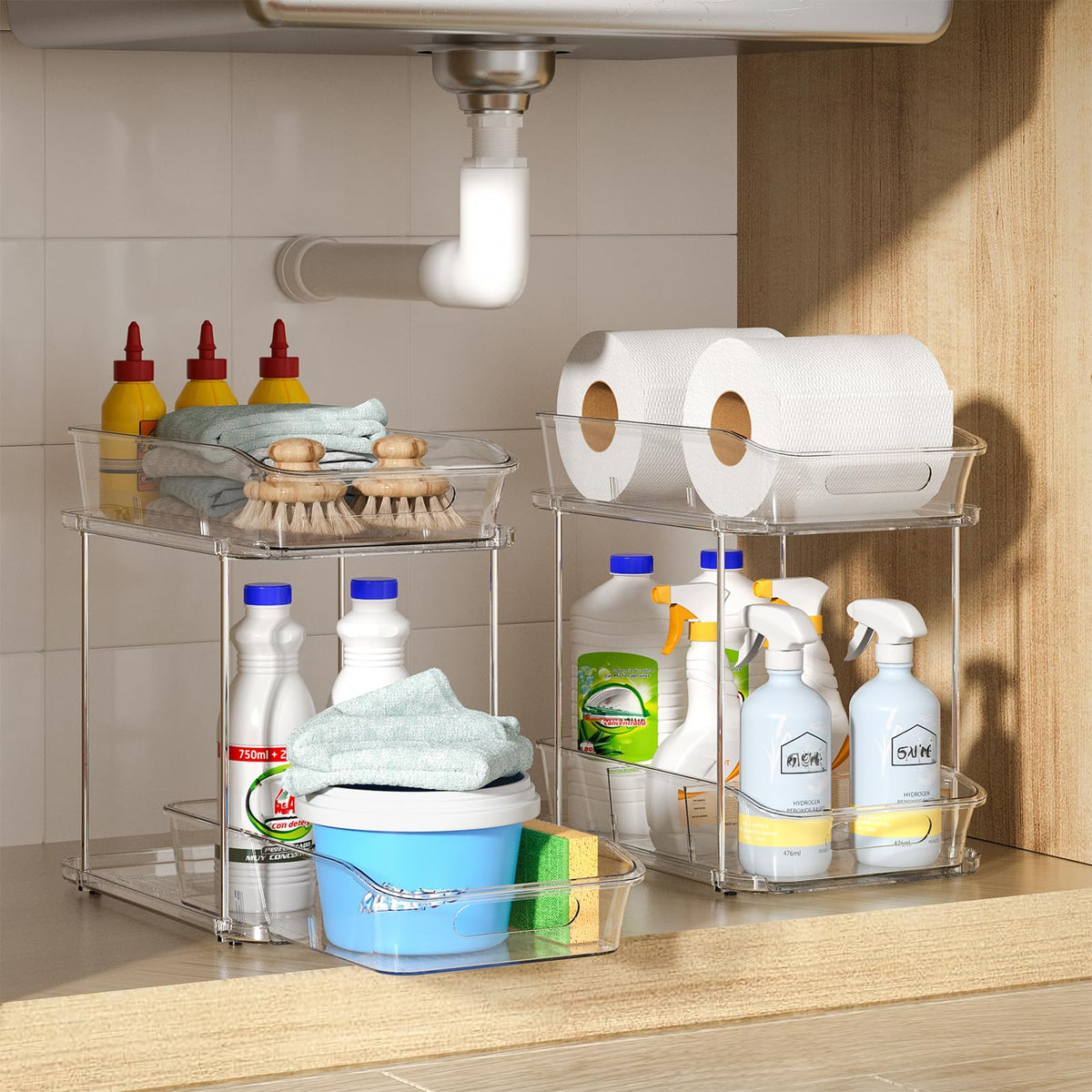 Delamu Bathroom Under Sink Organizers and Storage, 2 Pack, Clear