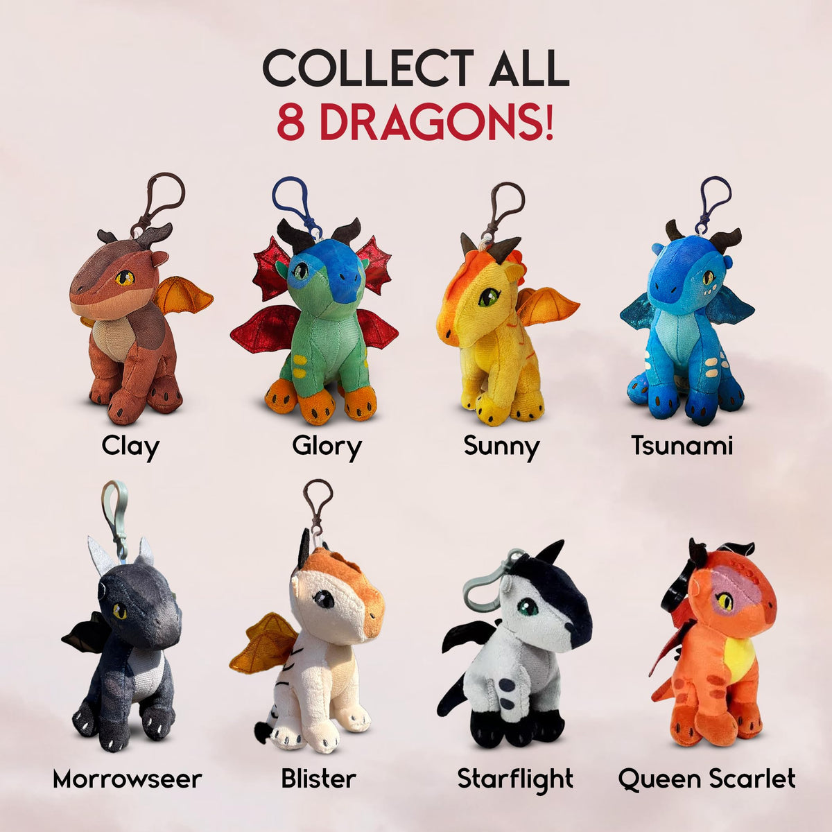 Tui T. Sutherland's - Wings of Fire Dragon Plush Danglers - Sunny & Mystery Dragon Combo Box - Soft Stuffed Animal Dangler Toy - Collectible Dragon Plushies for Kids - 2 Dragons Per Box