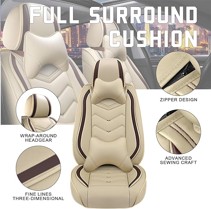 CTDS Car Seat Covers for Honda Accord 2000-2026, Stylish Sport Seat Cover, Premium Nappa Leather Car Seat Cover. Automobile Seat Covers Sets.(Luxury 2 Seats/Beige)