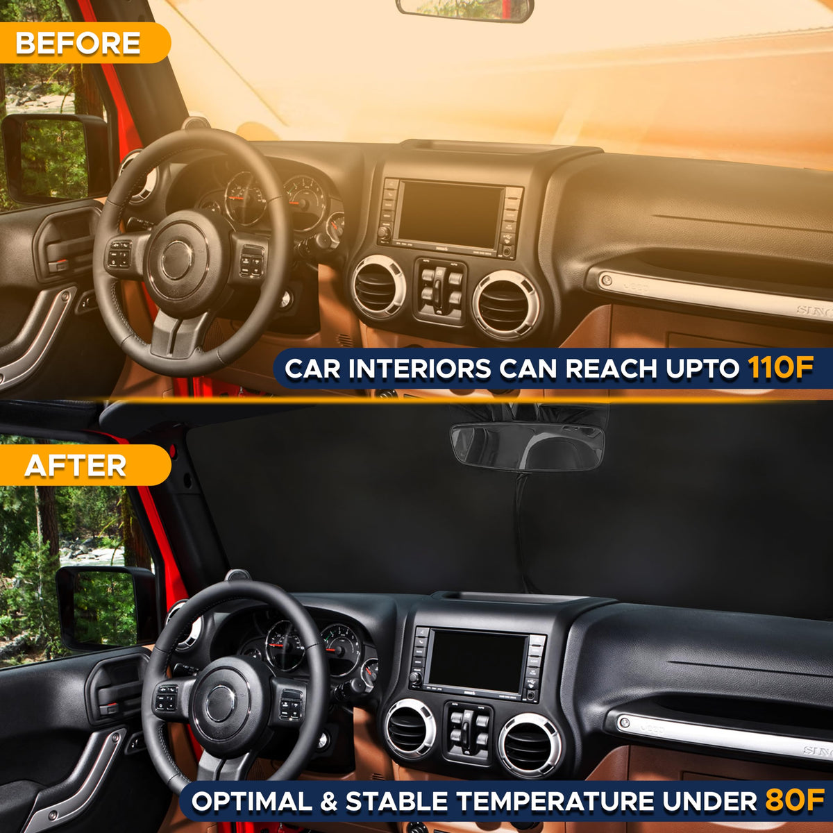 EcoNour Jeep Windshield Sun Shade, Foldable UV Sun Shield, Jeep Accessories