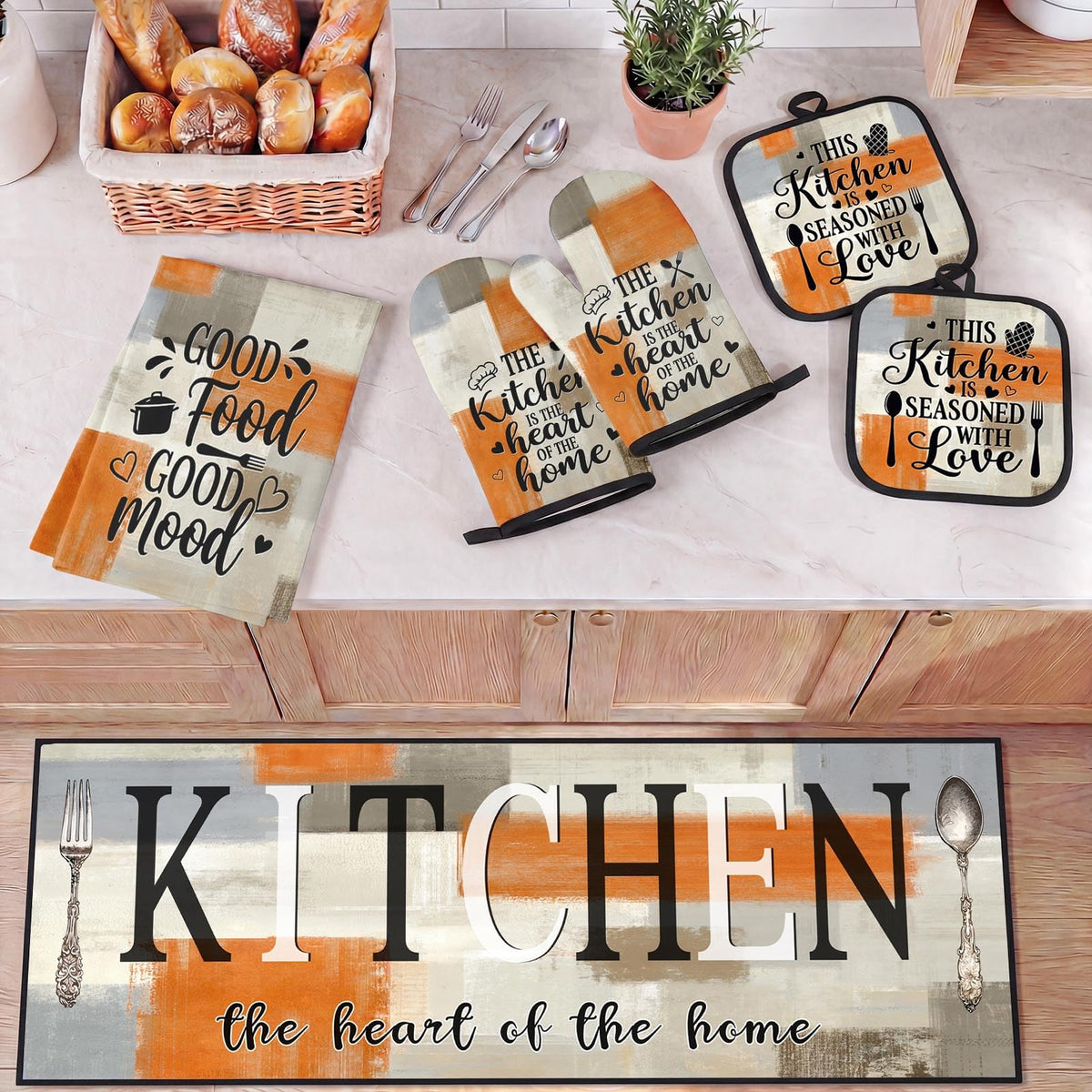 Nesphy Kitchen Decor and Accessories Set of 10, Orange Beige