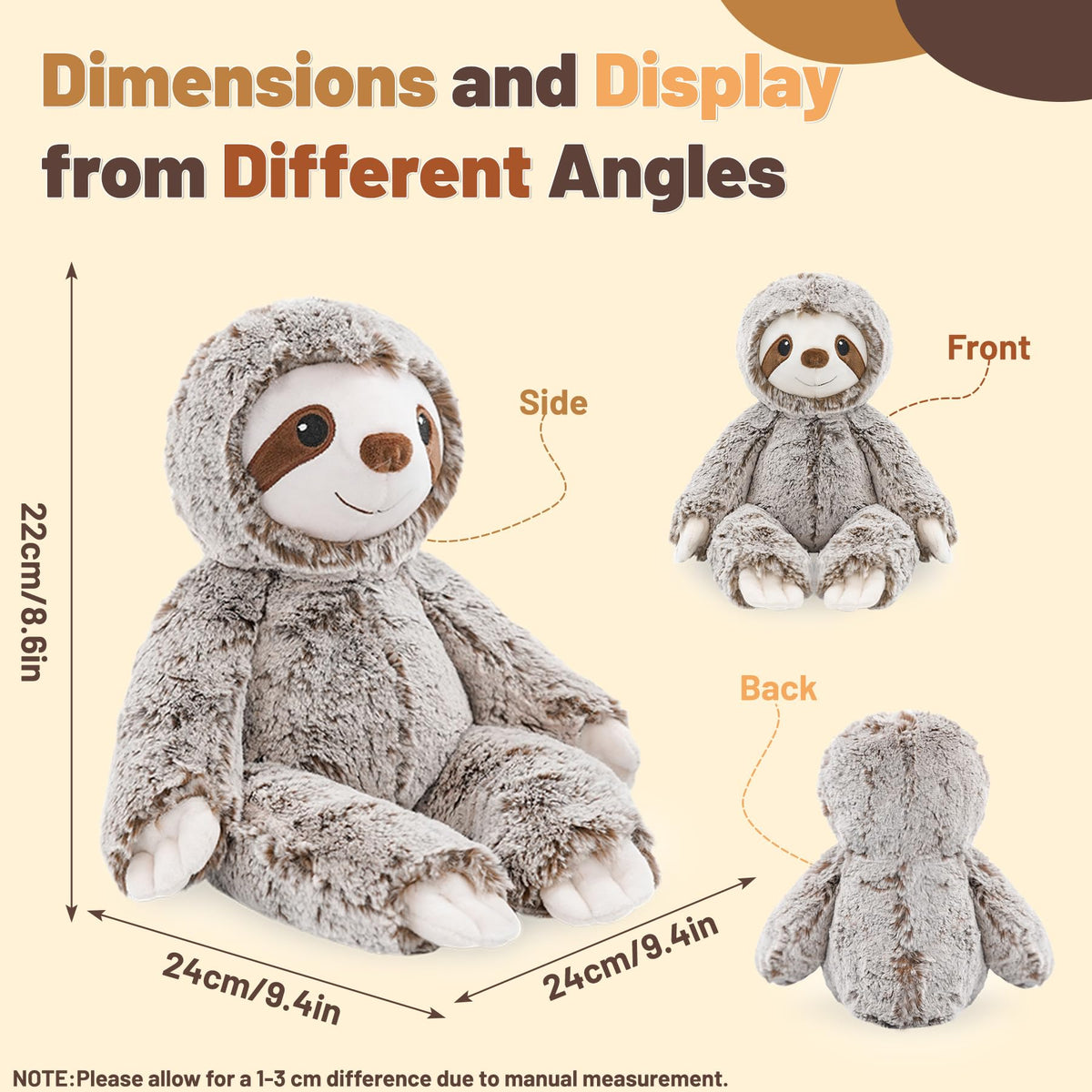 JUSTQUNSEEN Sloth Stuffed Animal Plush 8.6" Cute Soft Plushies for Kids Adults Anxiety Relief Home Decor Birthday Gift