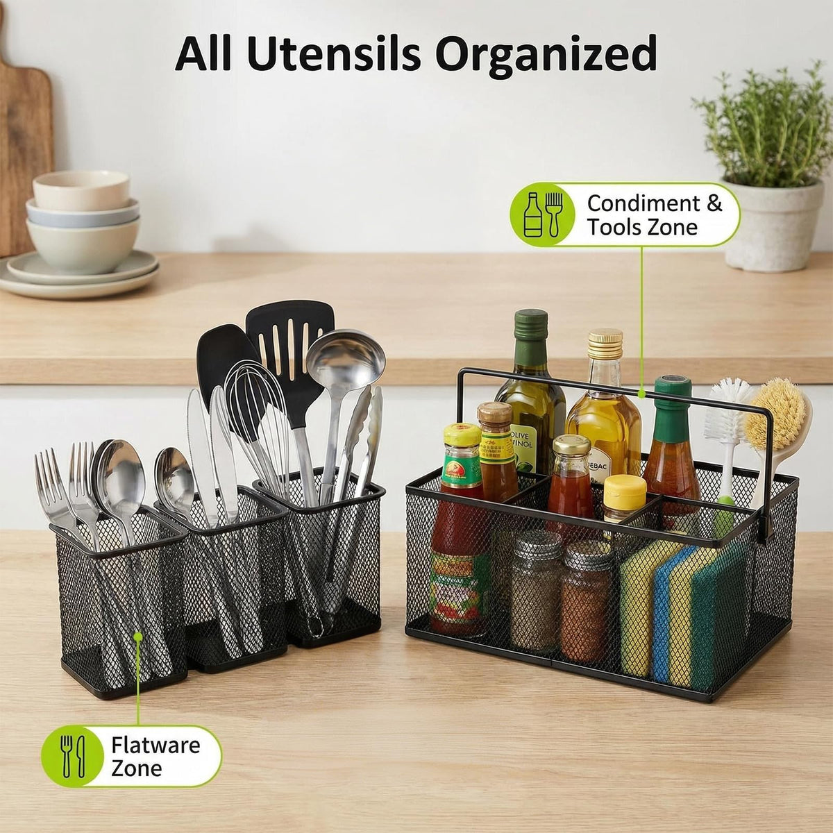 Neudeco Utensil Holder Set of 3, Black