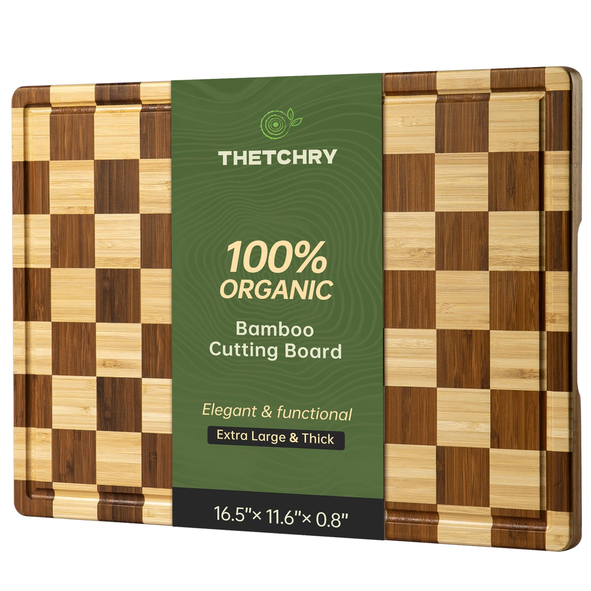 THETCHRY Checkered Cutting Board for Kitchen, Bamboo Wooden Cutting Board