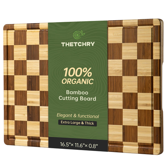 THETCHRY Checkered Cutting Board for Kitchen, Bamboo Wooden Cutting Board