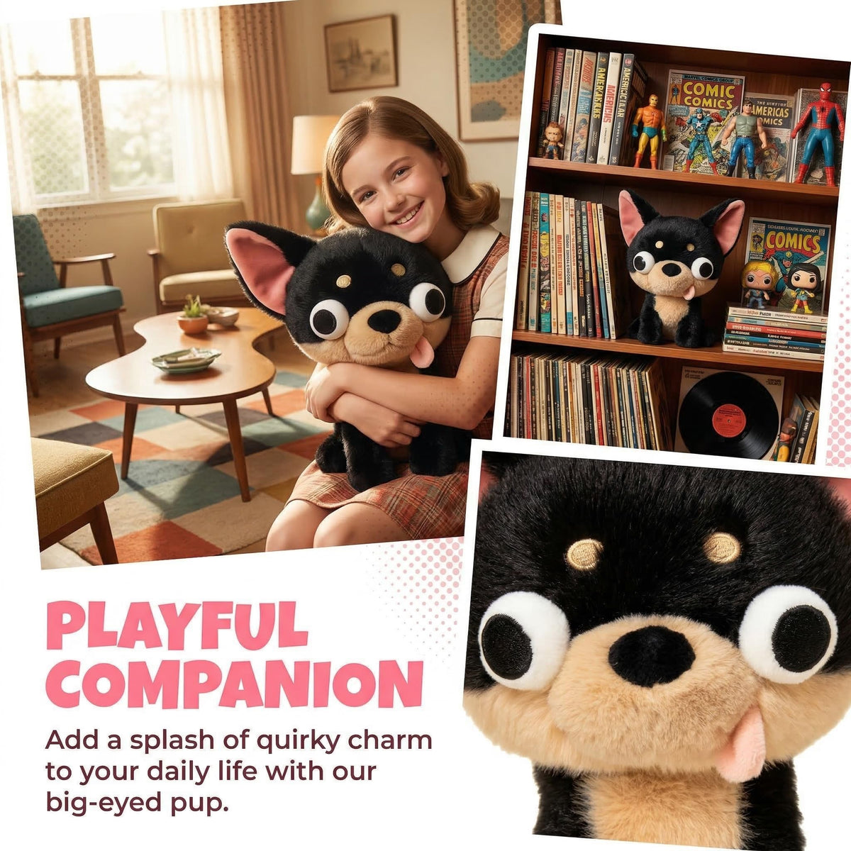 RHHSSE Cute Chihuahua Plush Toy - Funny Big-Eyed Chihuahua Stuffed Animal, Adorable Dog Plush for Kids & Adults, Soft Dog Plushie (Black)