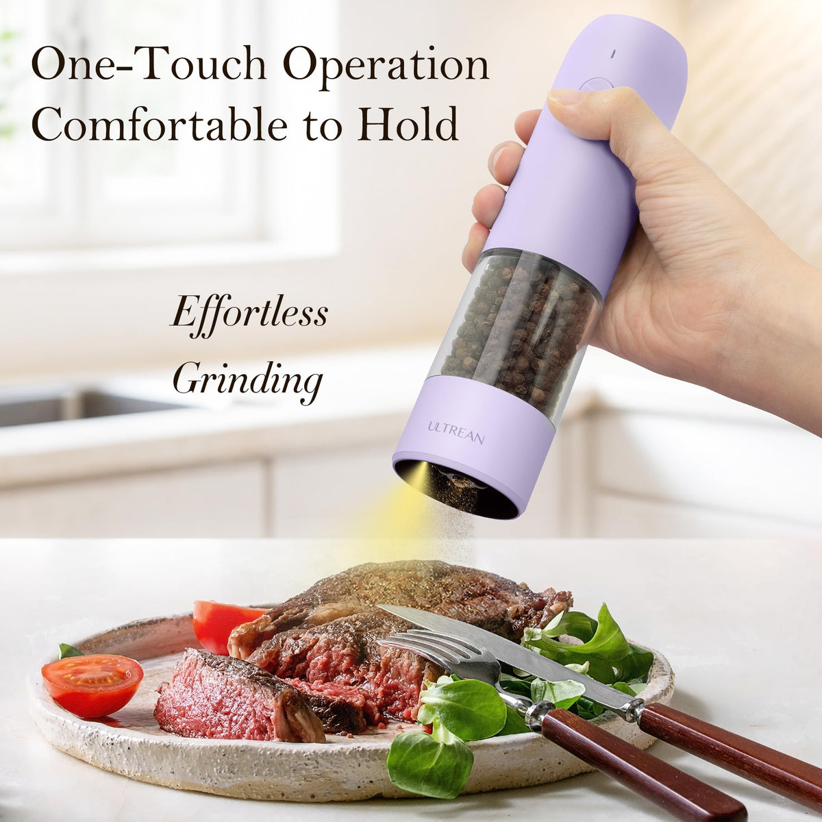 Ultrean Electric Salt and Pepper Grinder Set, Rechargeable,Purple