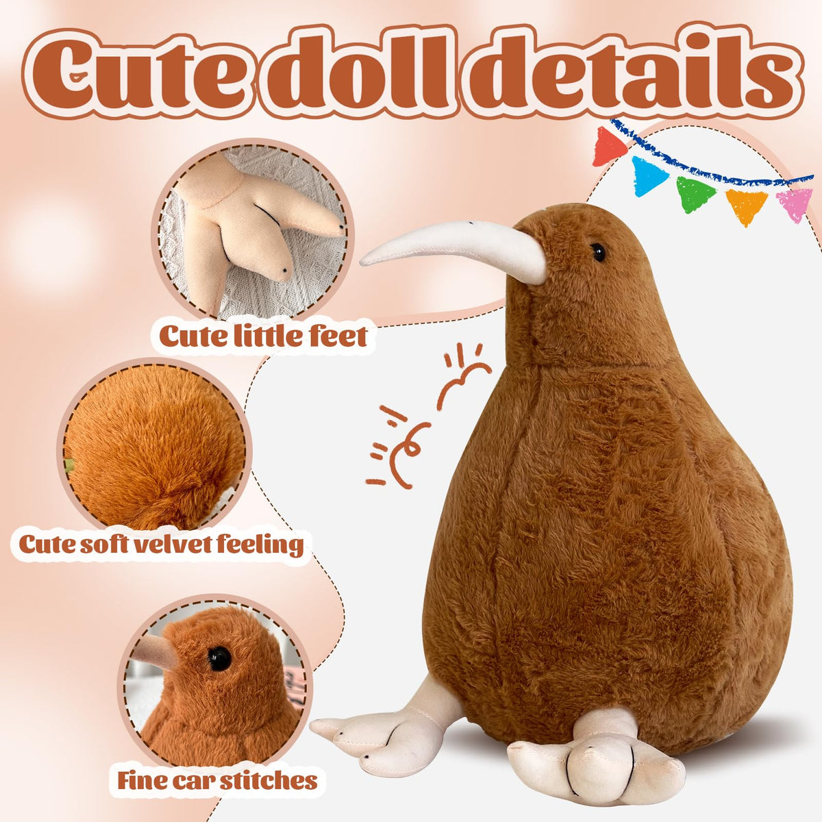 RejoyLix Kiwi Bird Plush Toy, Stuffed Animal Furry Kiwi Plushie Toy, Soft Fluffy Like Real Bird Hugging Toy-20inch(50cm)