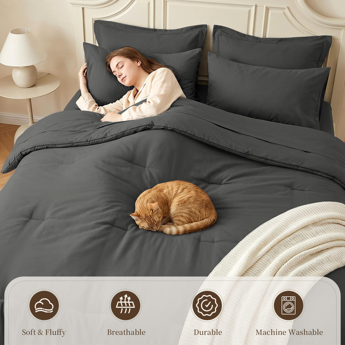 Easthome California King Comforter Set 7 Pieces, Dark Gray